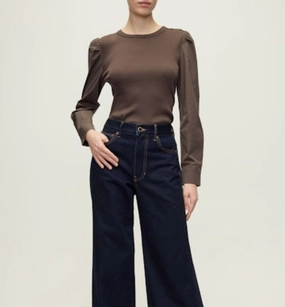 Tagless Neckline Design Fersia Mixed Media Tee Dark Umber