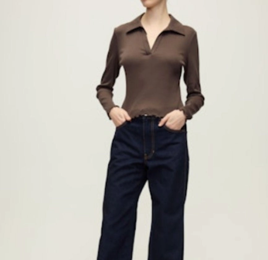 Layered Look Tencel Blend Fabric Kearney Ribbed Long Sleeve Tee Dark Umber