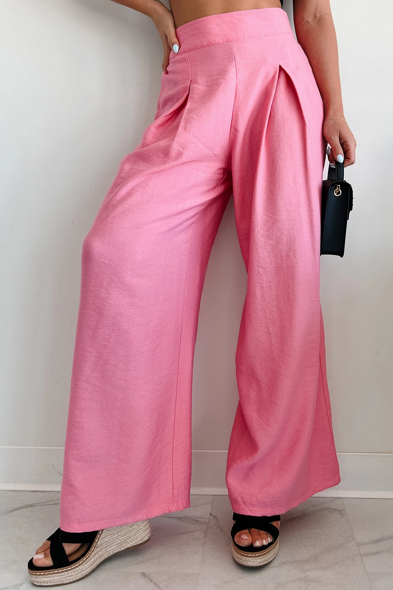 Energetic Response High Rise Pleated Wide Leg Pants (Pink) Perfect Comfort Fit No Chafe