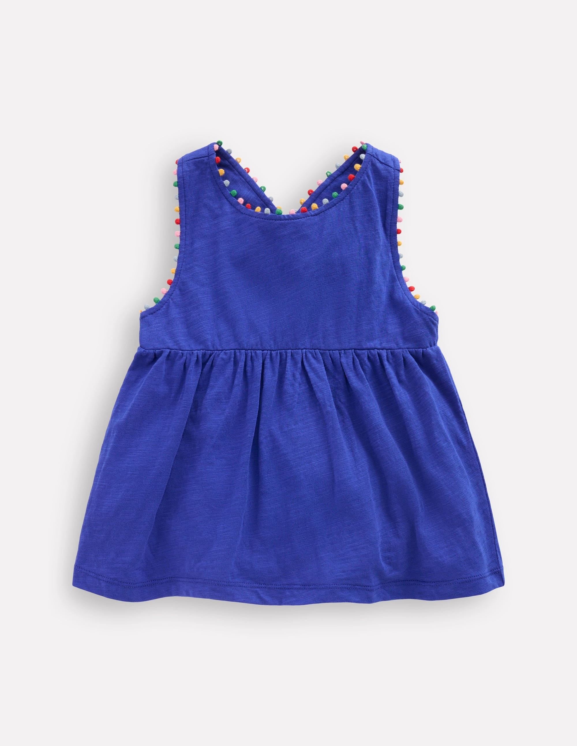 Cross-back Pom Vest-Bright Blue Ergonomic Fit Design
