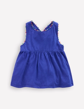 Cross-back Pom Vest-Bright Blue Ergonomic Fit Design