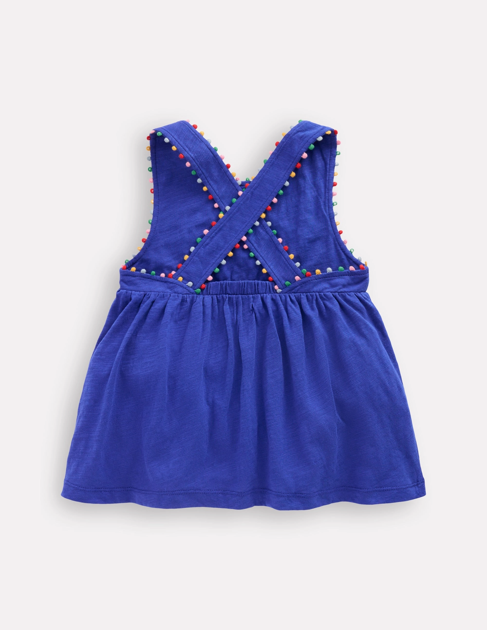 Non Chafe Armholes Tagless Comfort Cross-back Pom Vest-Bright Blue