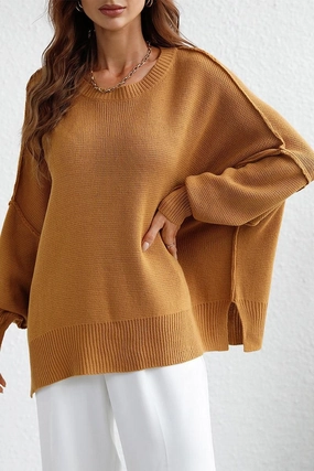 LOOSE FIT DOLMAN SLEEVE KNIT SWEATER Luxurious Feel Moisture Management