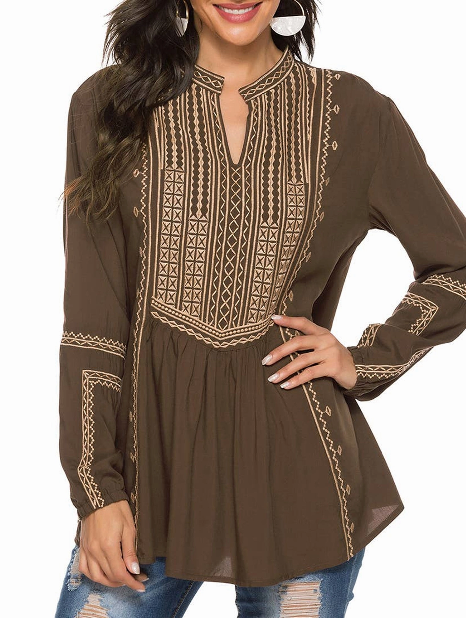 Summer Wardrobe COTTON LONG SLEEVE EMBROIDERED BLOUSE_CWTBLL0817