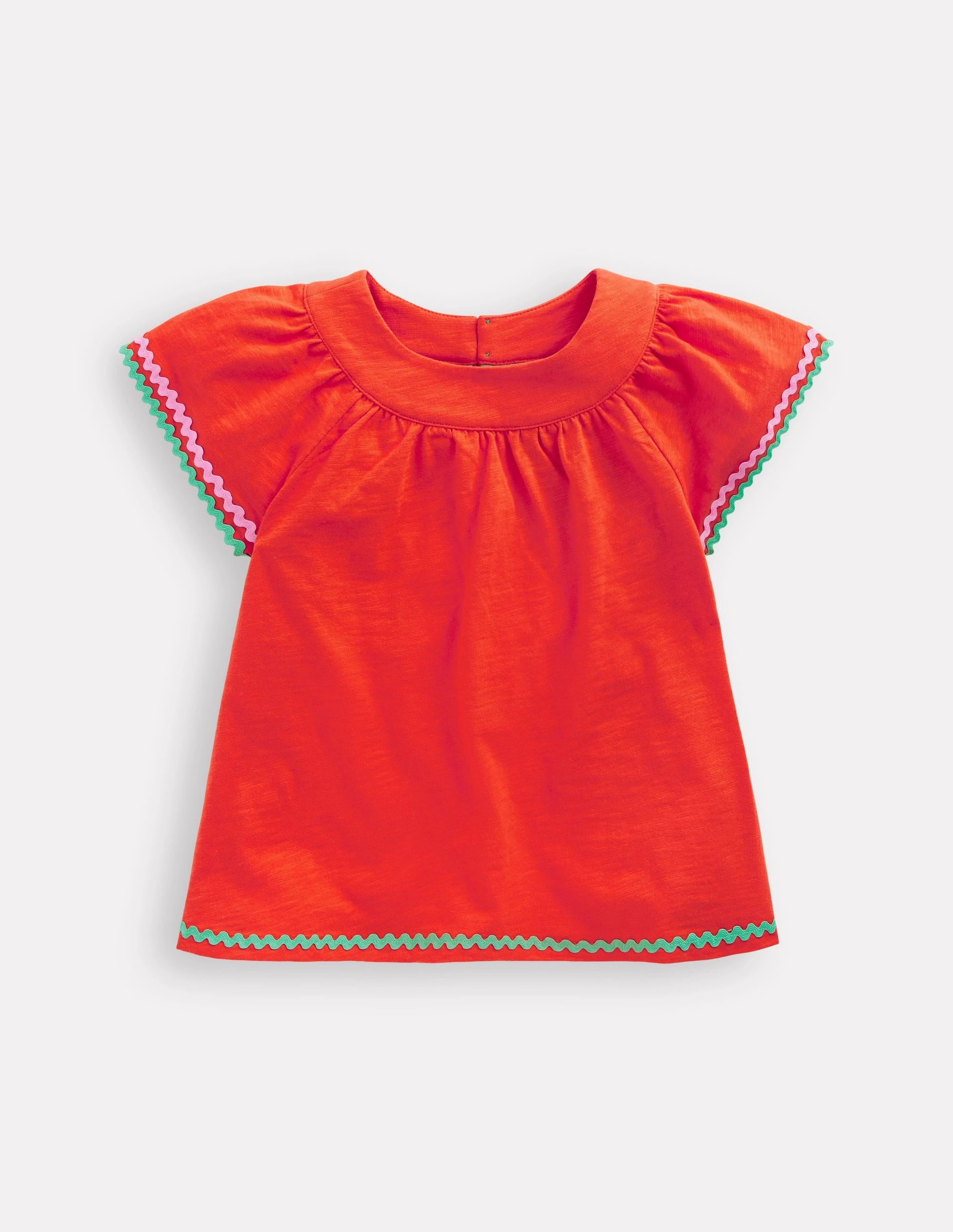 Trim Detail Pretty Top-Firecracker Red FullCut Shoulder Soft Texture