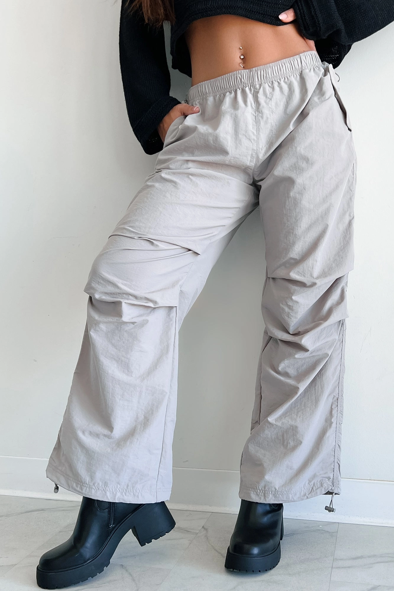 Gibbs Nylon Parachute Pants (Grey) FunctionalZipper Simple Utility