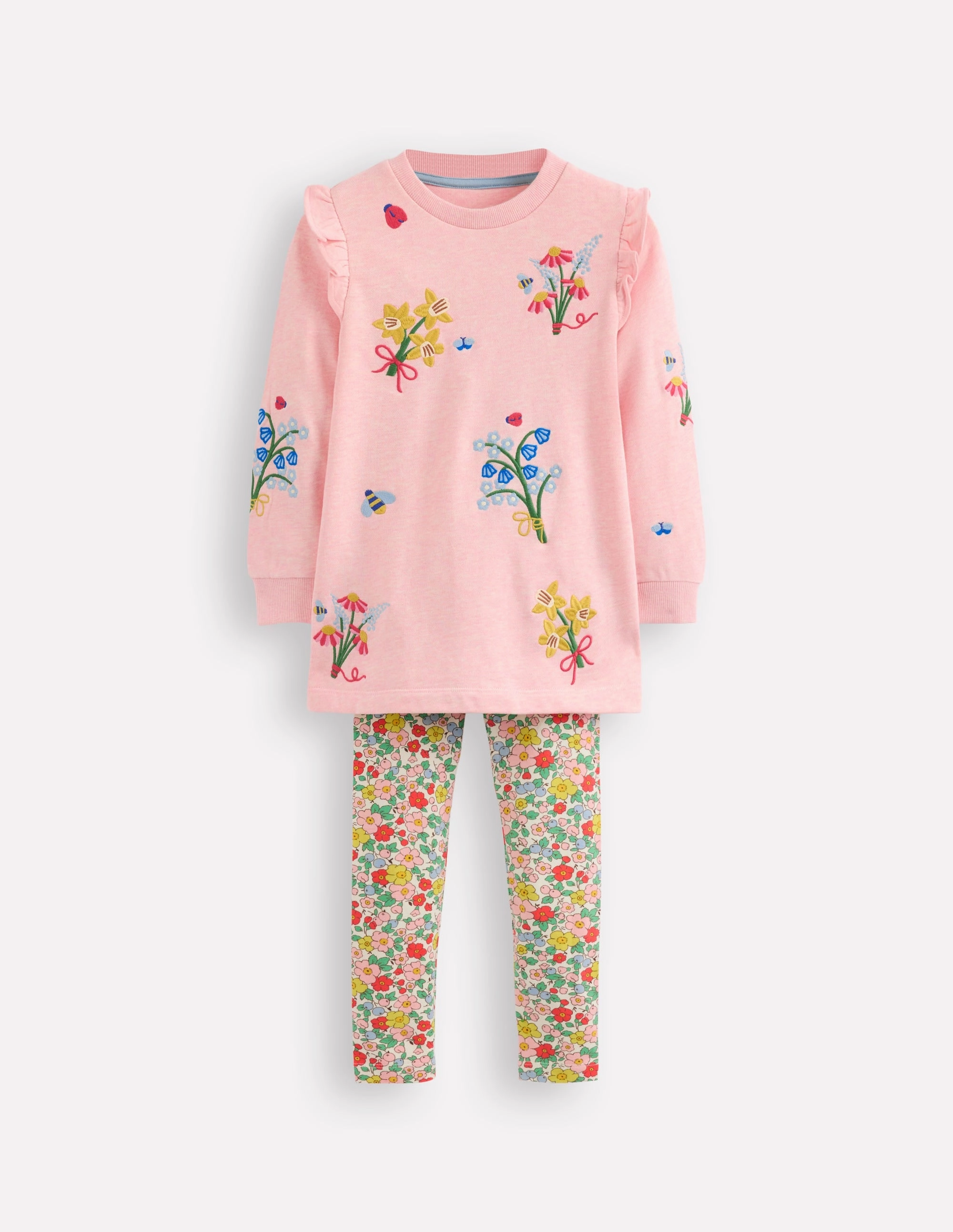 Hidden Storage Pocket Heart Pocket Tunic Set-Chalk Pink Marl Flowers