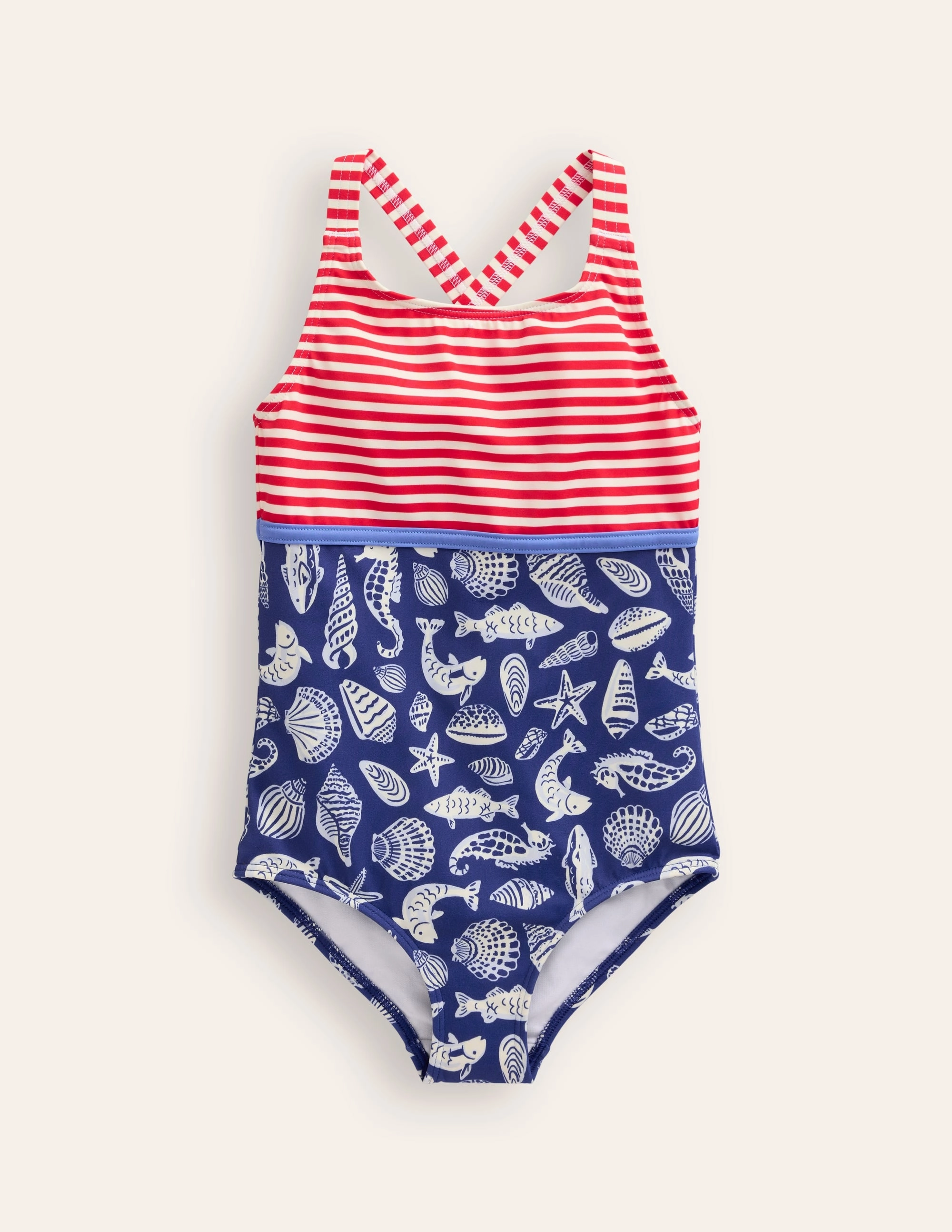 Striped-Pattern Hotchpotch Swimsuit-Sapphire Blue Seashore