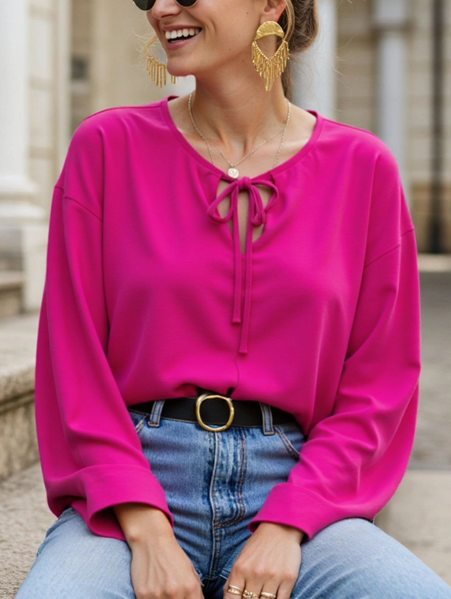 Short V-Neck Lace-Up Casual Top for Women SoftTouch Temperature Control Fabric