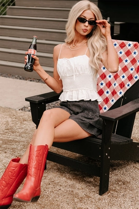 Adjustable Collar System Read My Blush Smocked Cami Top (Off White)