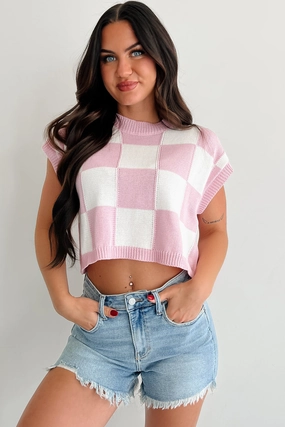 RawEdgedDesign MidweightJersey Finding My Zen Checker Knit Top (Pink)