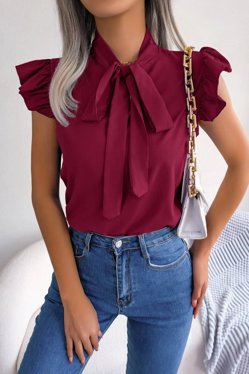 AGARIC EDGE TIE BOW CHIFFON BLOUSE_CWTSTSL0033 UV Protective Layer Winter Wardrobe