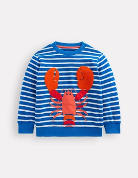 Fun Towelling Sweatshirt-Blue and Ivory Lobster LongWearingComfort
