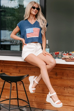 WrinkleFree Finish MultiPanel Design Waving Still American Flag Sweater Vest (Navy)