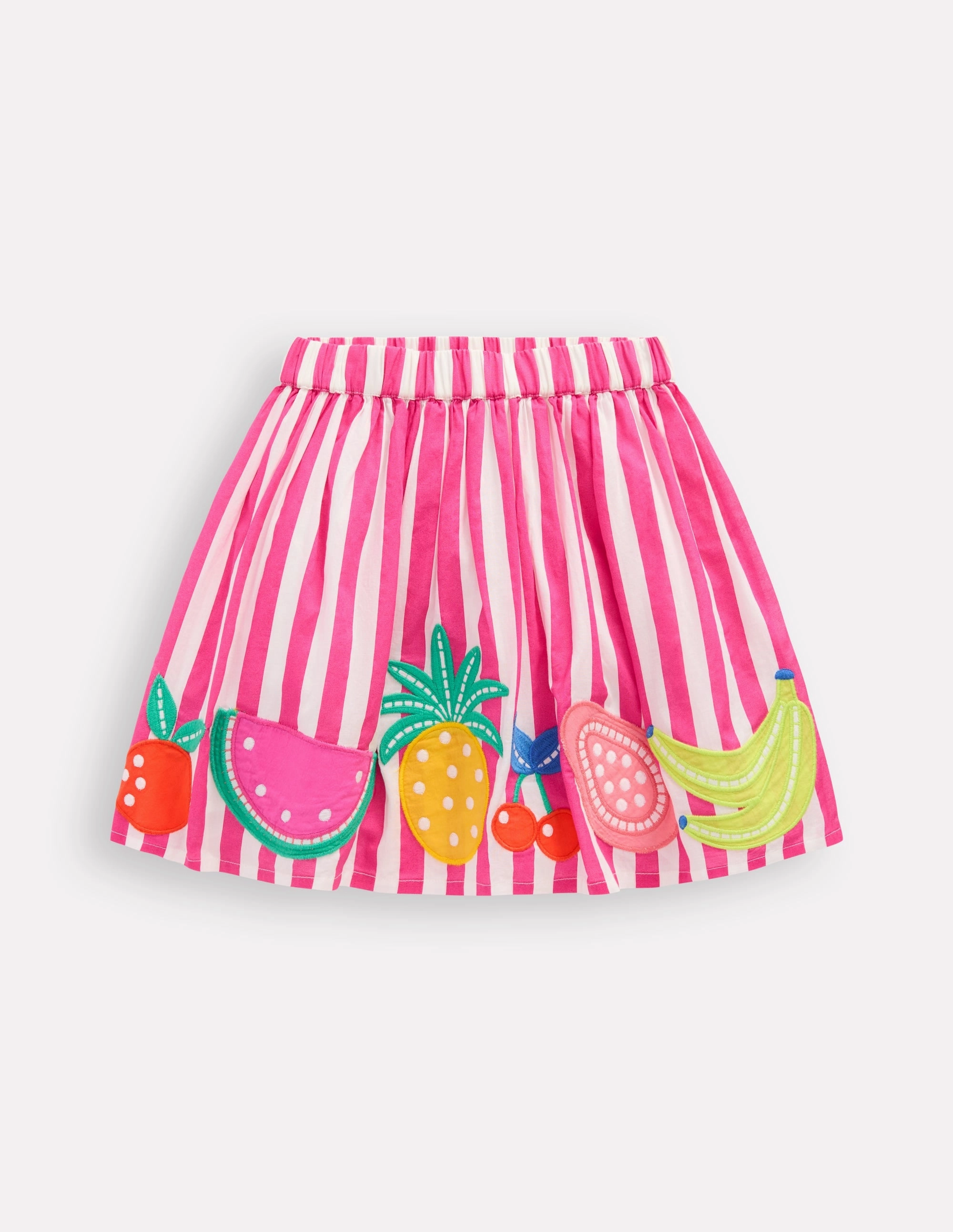 Appliqu Skirt-Fruit Pink Stripe Floral Pattern