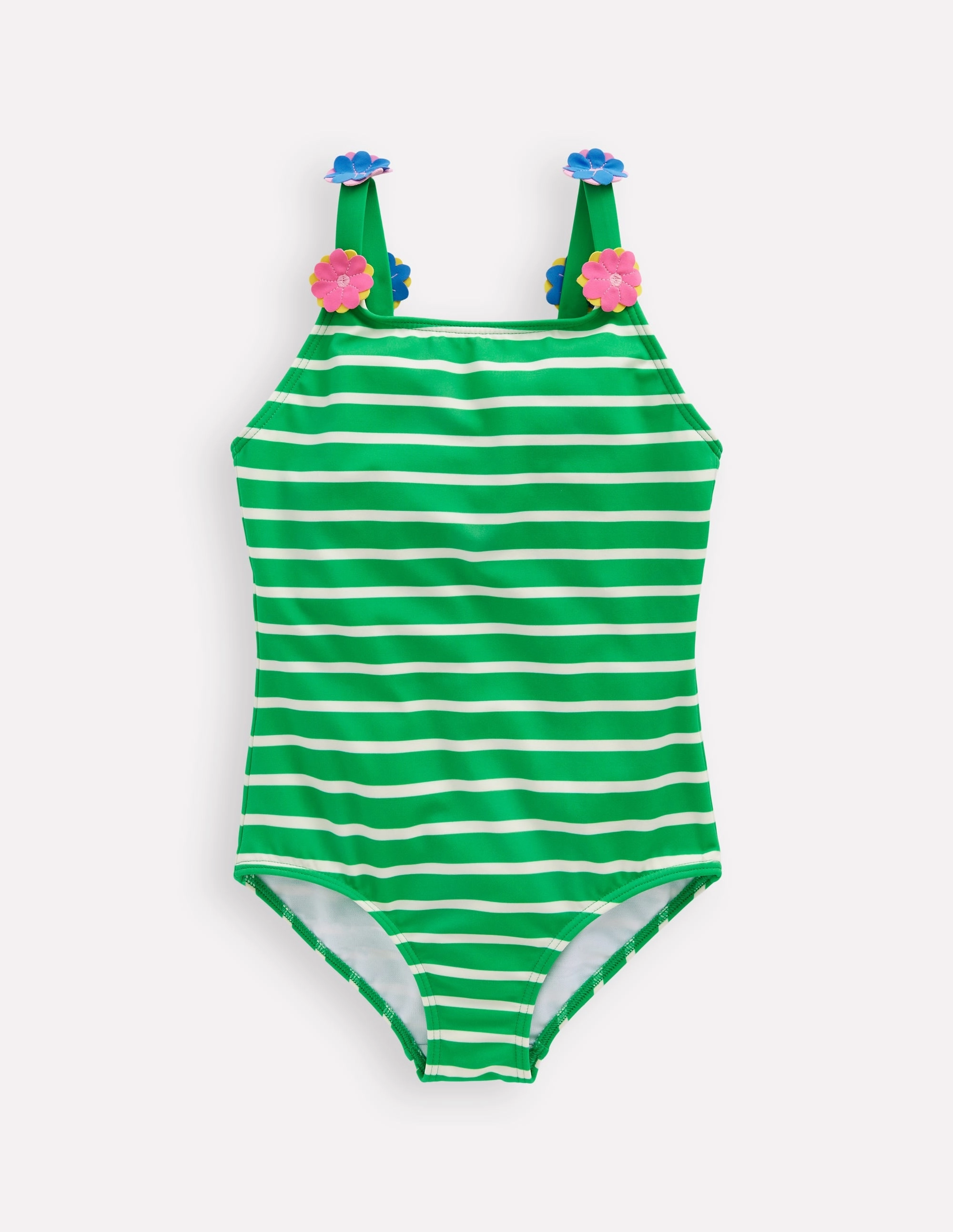 Appliqu  Strap Swimsuit-Sapling Green Stripe Hearts Ozone Resistant Universal Sizing System