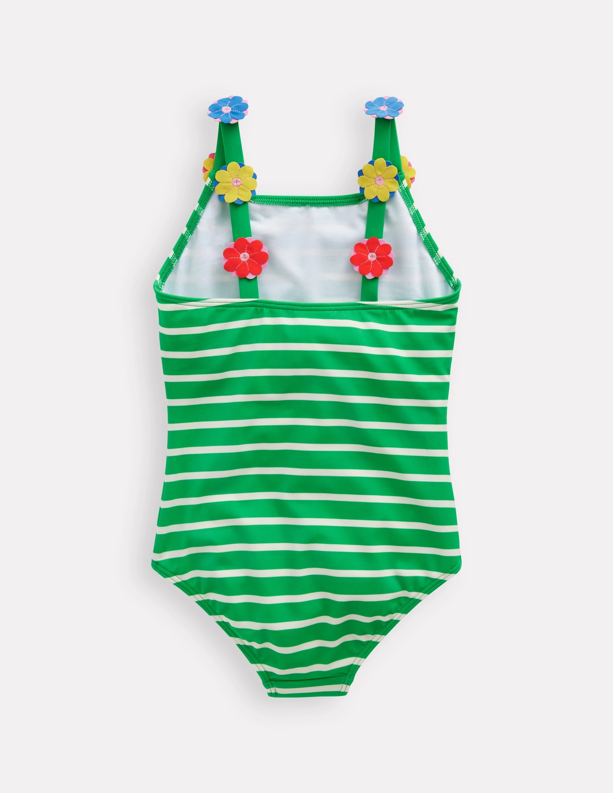 Appliqu  Strap Swimsuit-Sapling Green Stripe Hearts Body Hugging Technology Drawstring-Closure