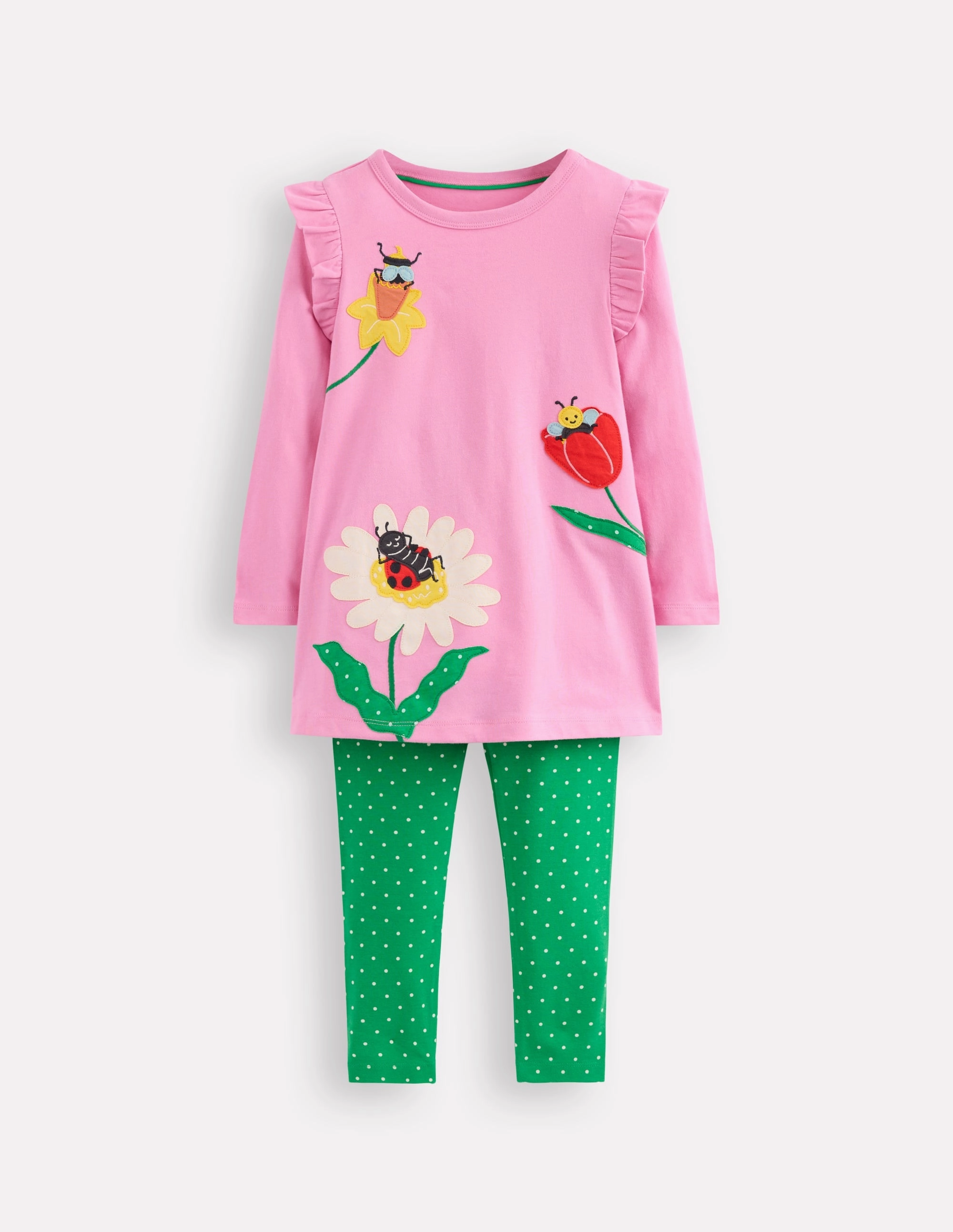 Garment Dyed Finish Appliqu Tunic and Legging Set-Vintage Mauve Bugs