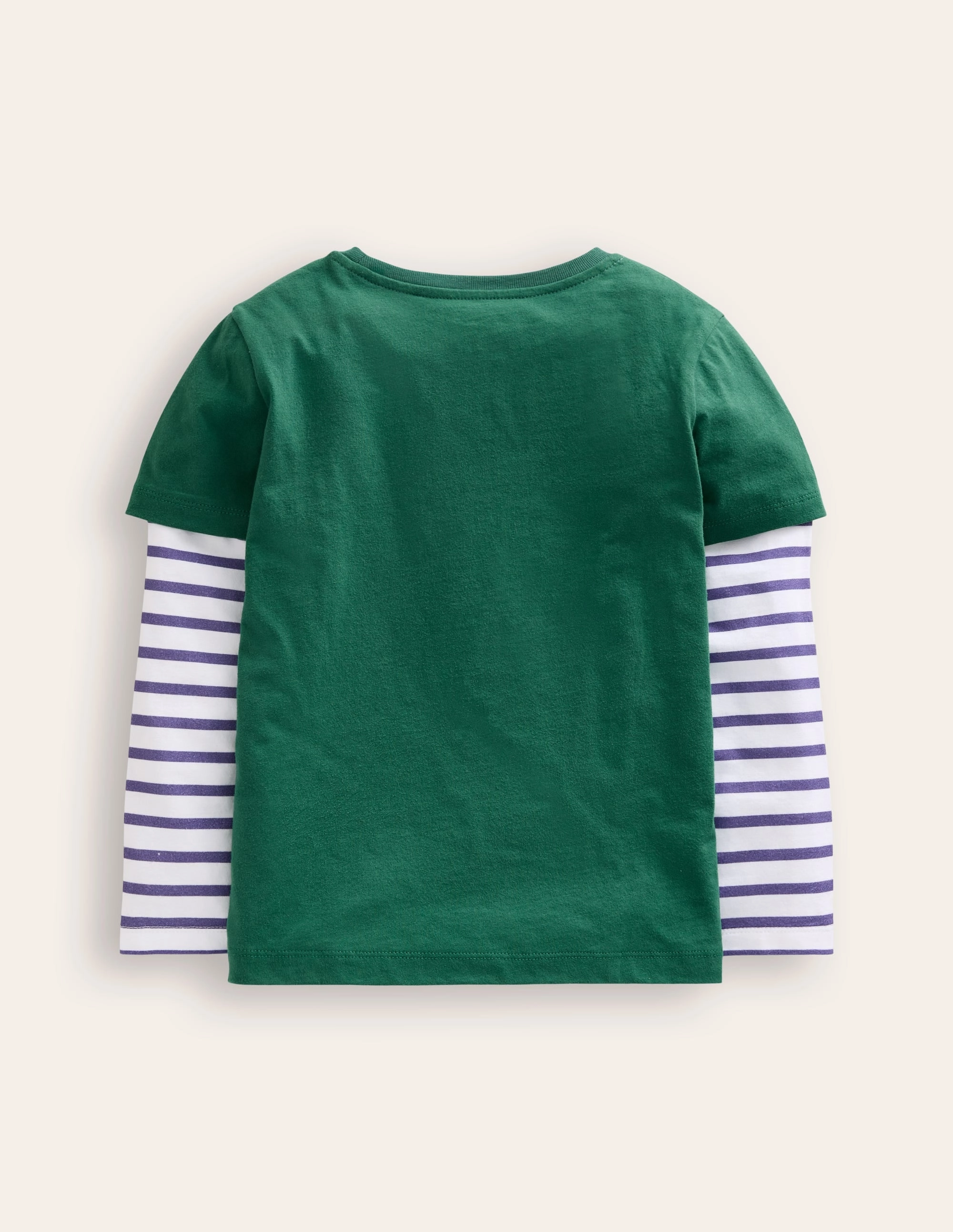 Applique Mock Sleeve T-Shirt-Jewel Green Festive Animals LowMaintenance
