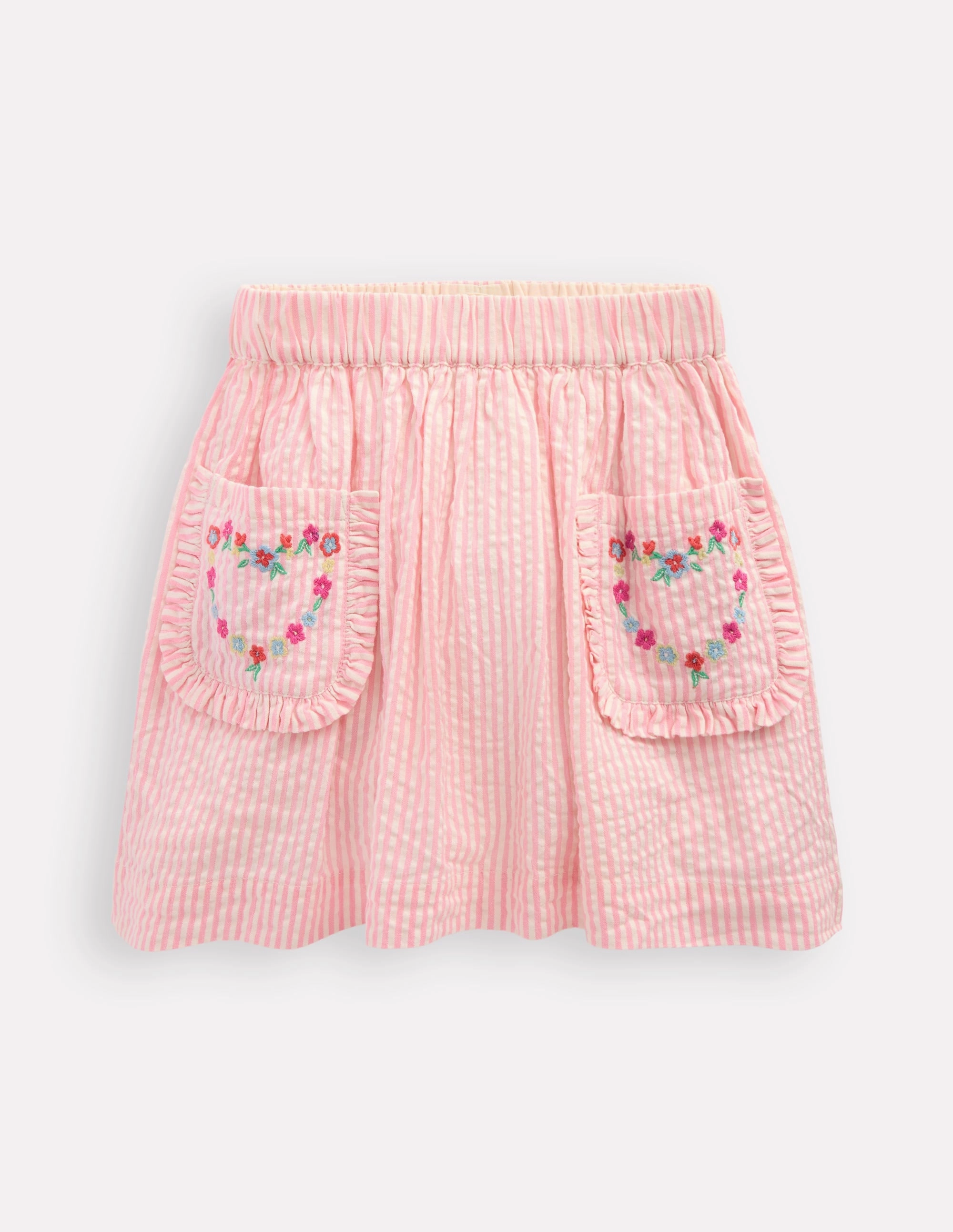 Elastic hem Senior Style Applique Pocket Skirt-Cosmos Pink Daisy Chain