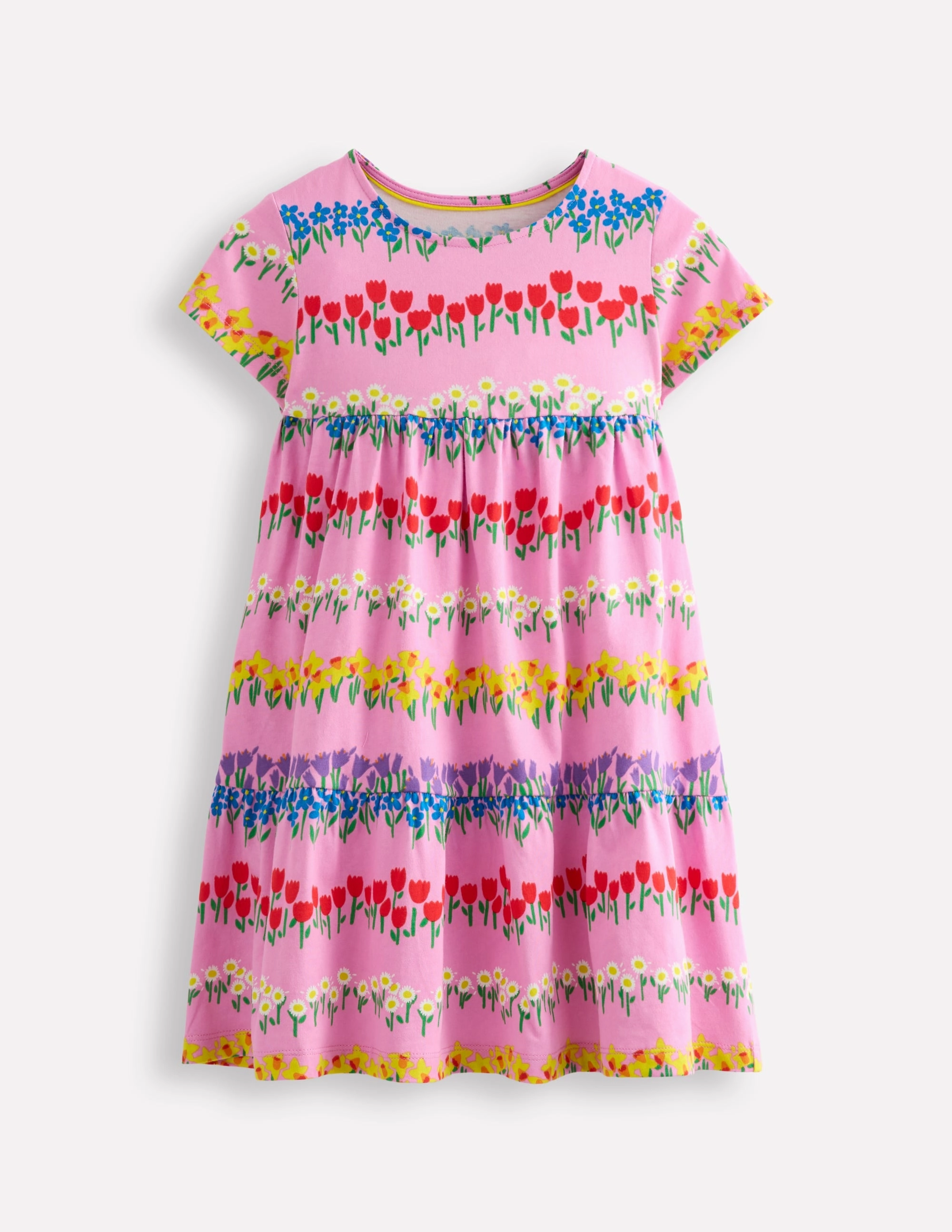 Ariel Twirly Jersey Dress-Cosmos Pink Floral Stripe Chill Detail Motion Light