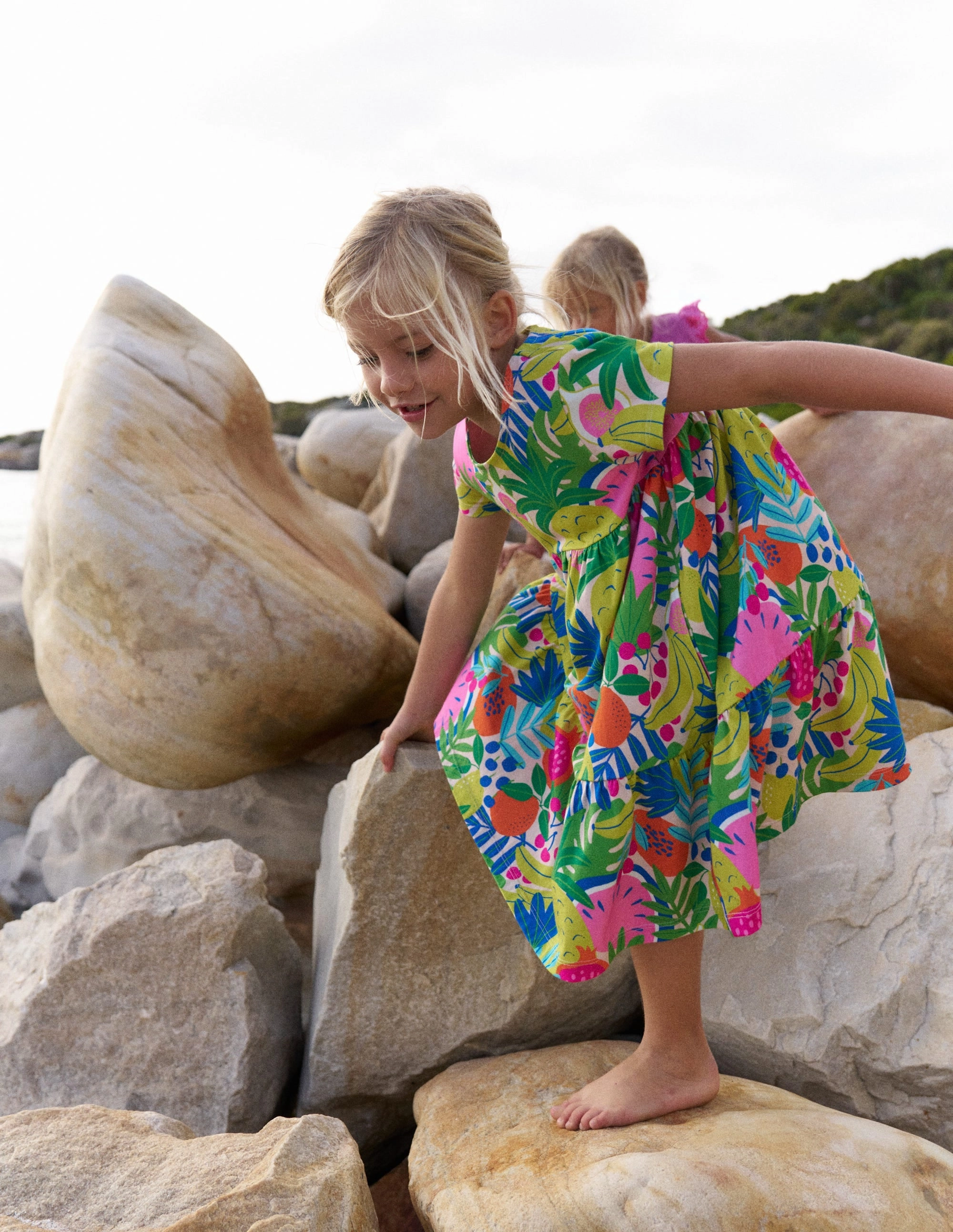 Ariel Twirly Jersey Dress-Multi Tropical Fruit Smart Design Night wear