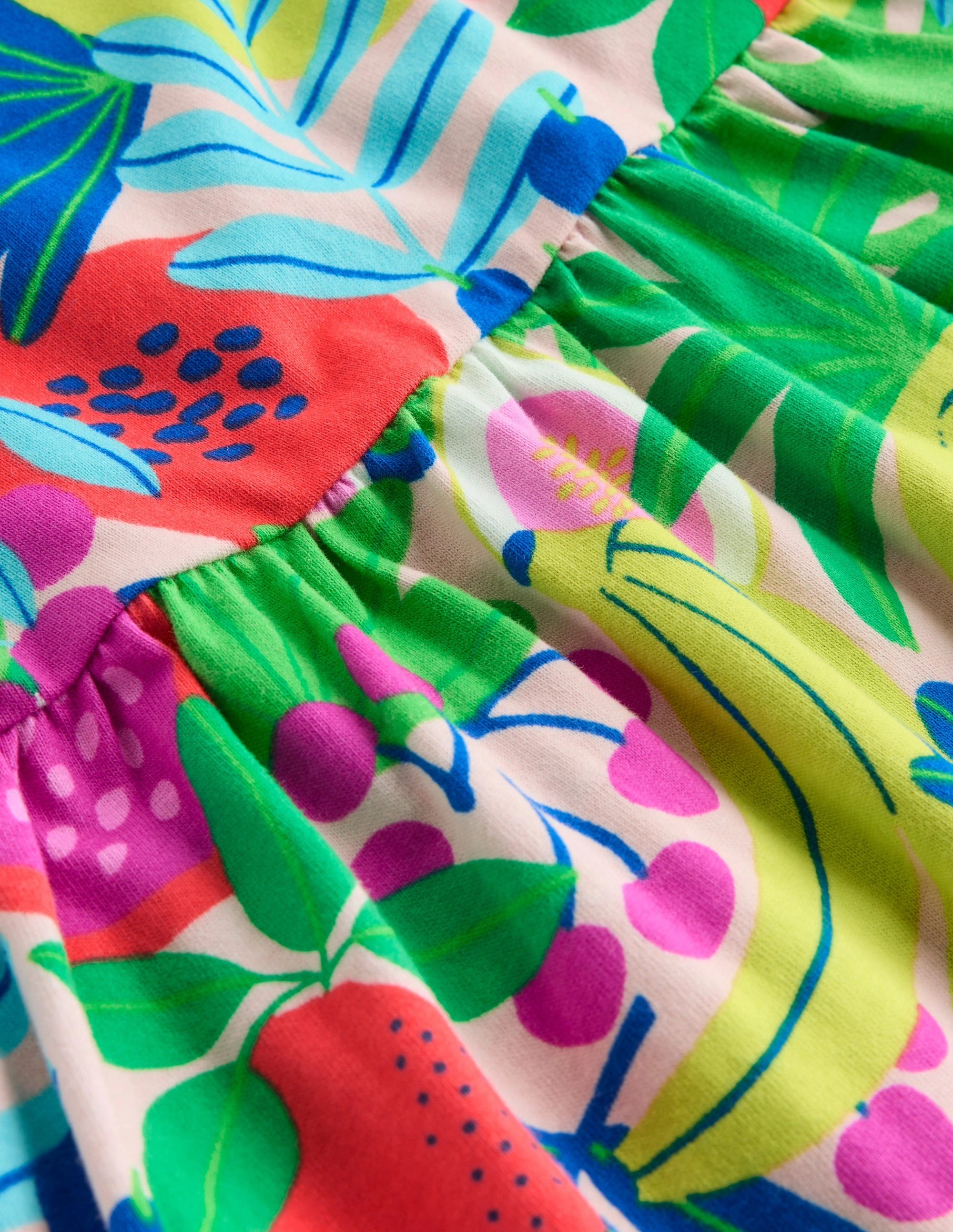 Satin Glow Ariel Twirly Jersey Dress-Multi Tropical Fruit