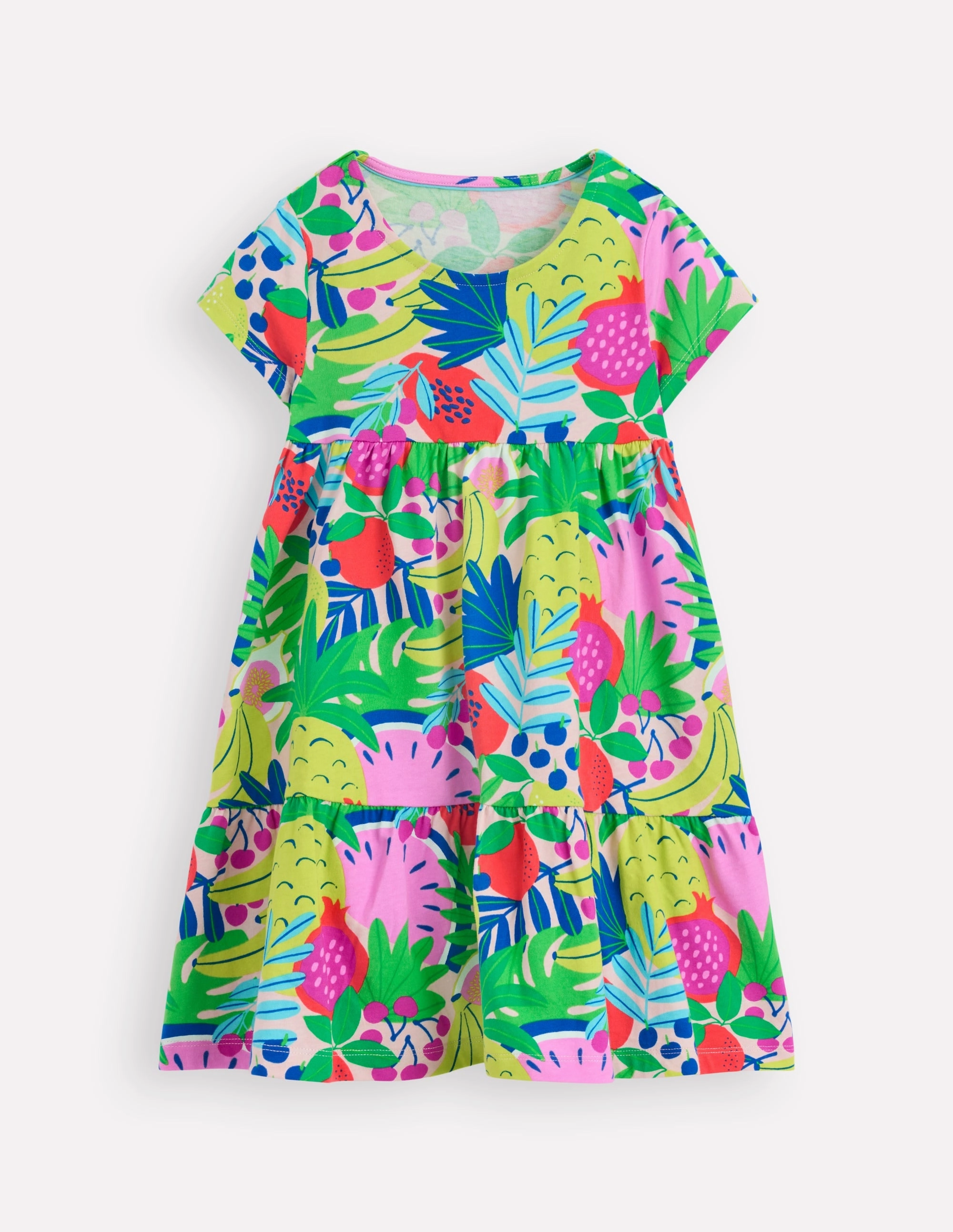 Daily Movement Ariel Twirly Jersey Dress-Multi Tropical Fruit