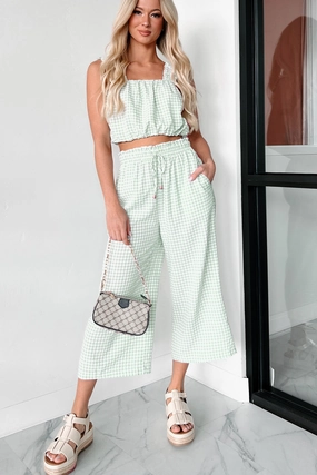 Armondo Gingham Crop Pants (Sage) Snag Free Fabric