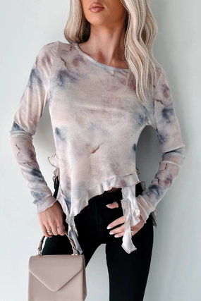 TaglessLabel Artistic Expression Ruffle Mesh Top (Grey/Mauve)