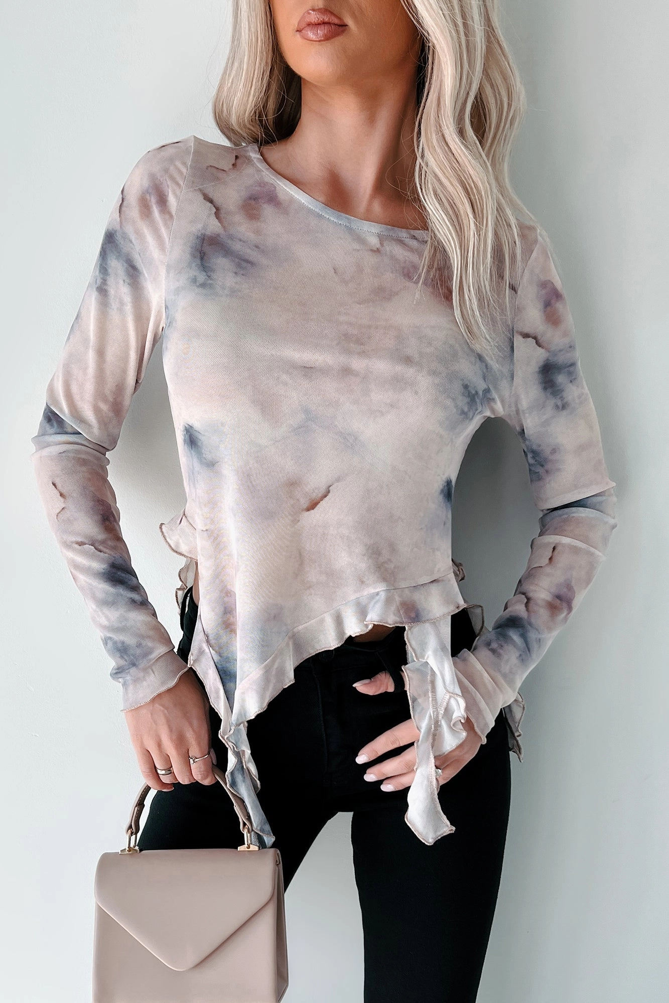 Artistic Expression Ruffle Mesh Top (Grey/Mauve) High Thread Count Cotton