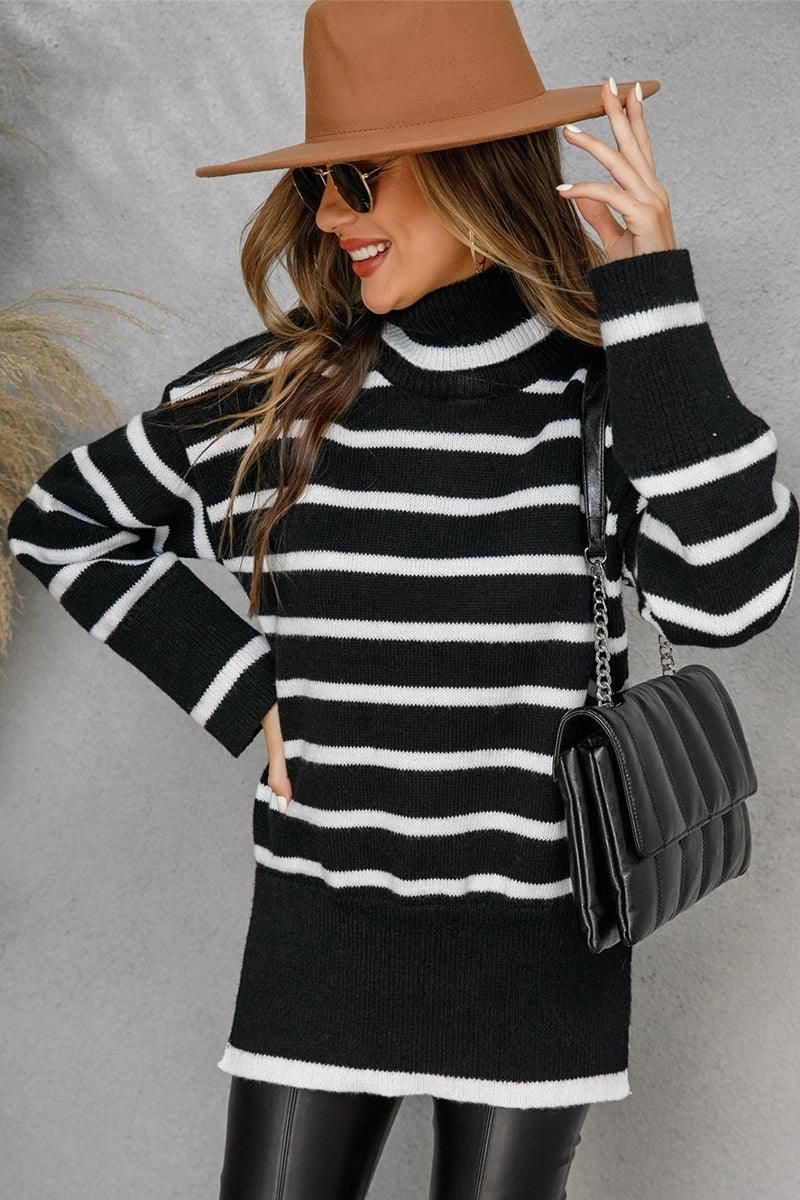 RecycledPolyester WOMENS TURTLENECK LONGSLEEVE STRIPE TOP