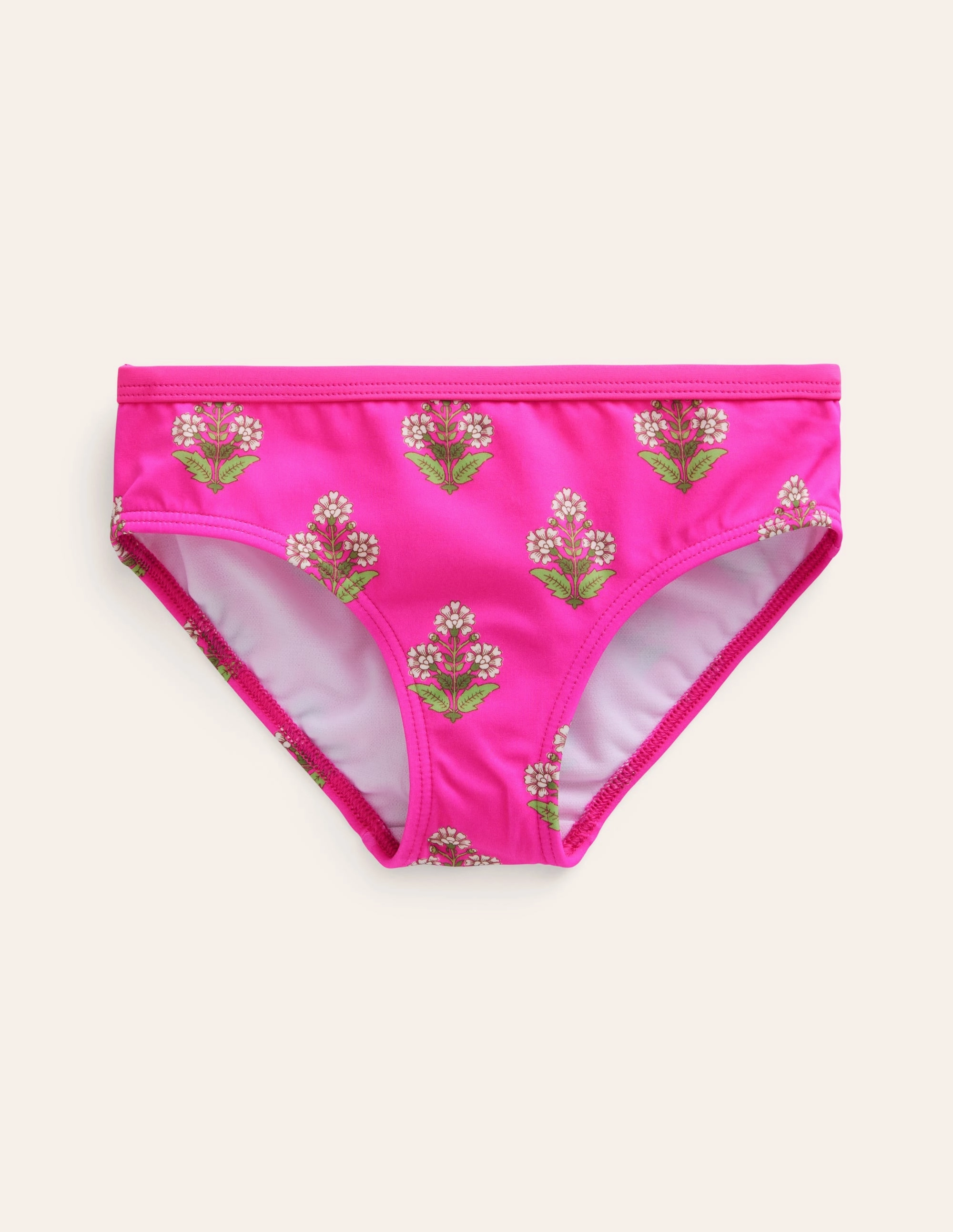 Seaside Relaxation Patterned Bikini Bottoms-Pink Small Woodblock