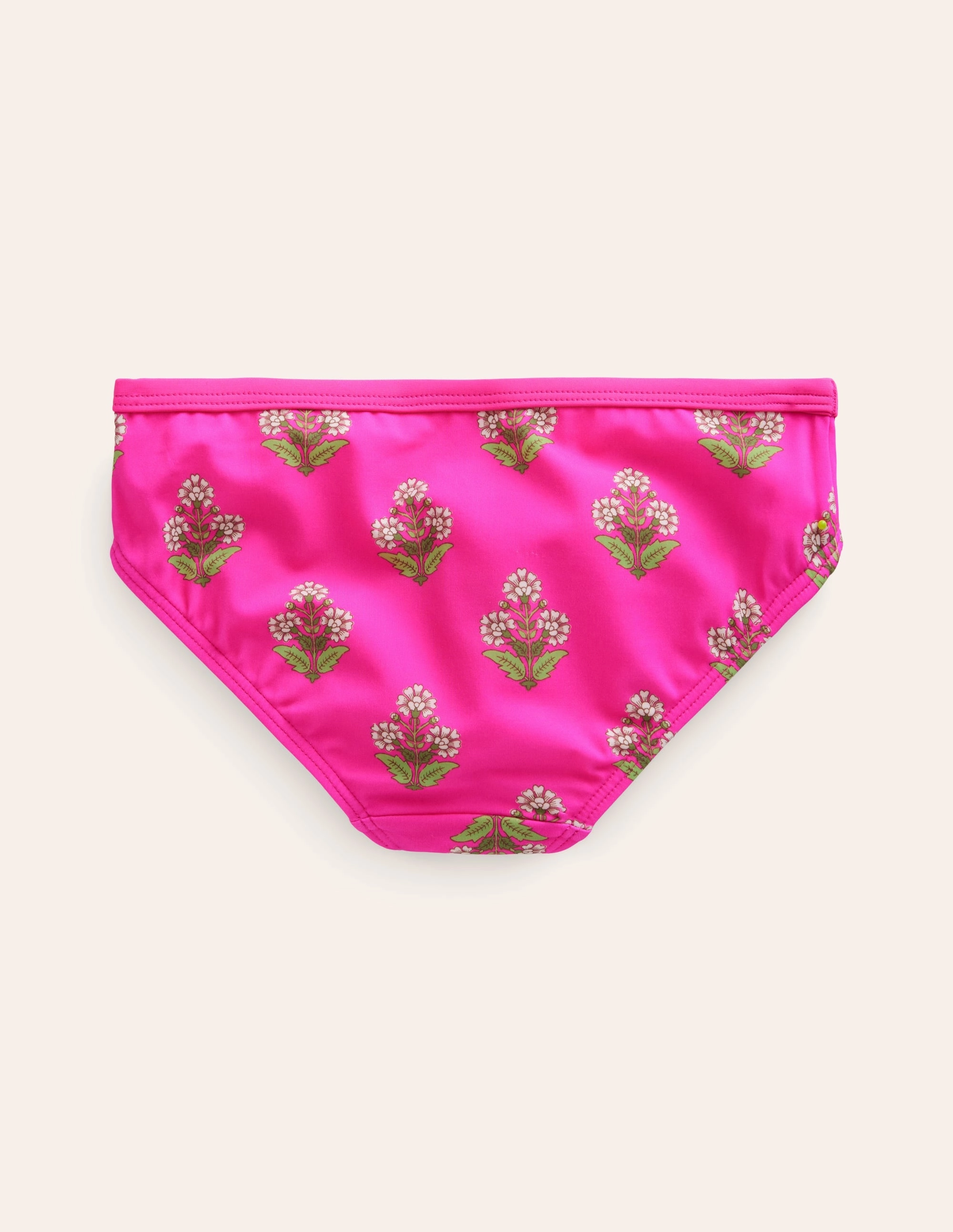 Patterned Bikini Bottoms-Pink Small Woodblock Sleek-Lines Beach Retreat