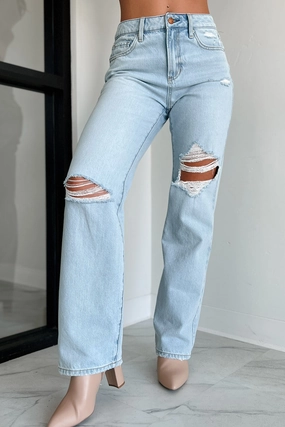 Refined fit LowProfileWaistband Atticus High Rise Distressed Sneak Peak Straight Leg Jeans (Light)
