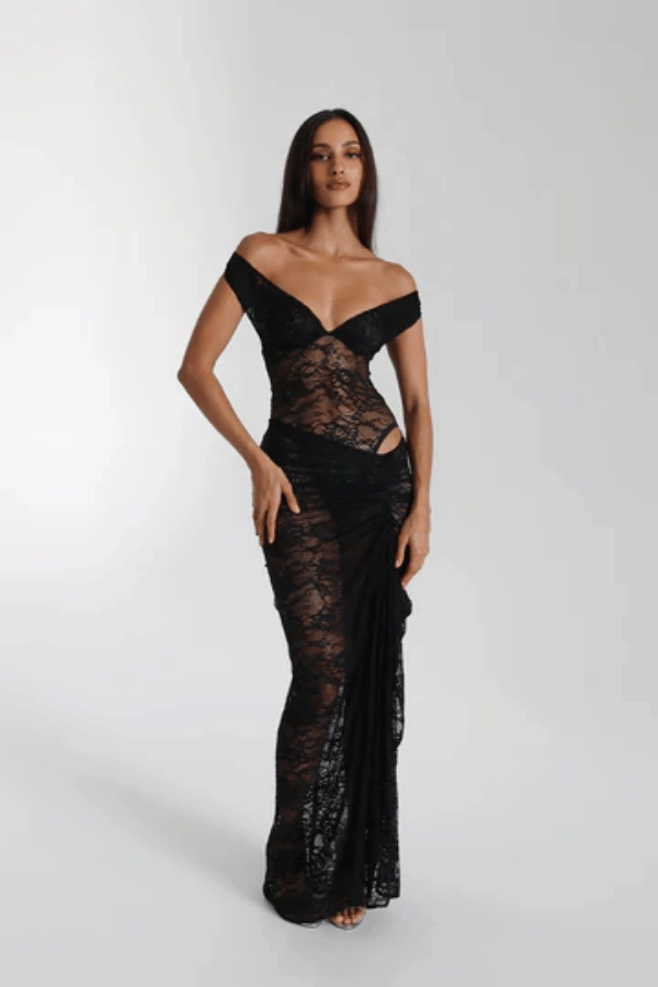 Aubrey Dress Black Balloon-Sleeve