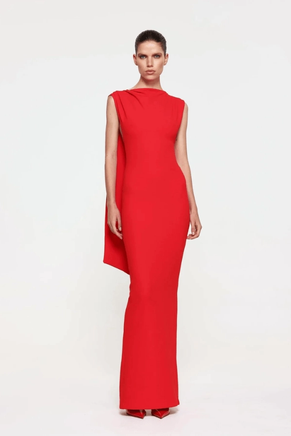 Audrey Gown Cherry Red Contrast-Panel