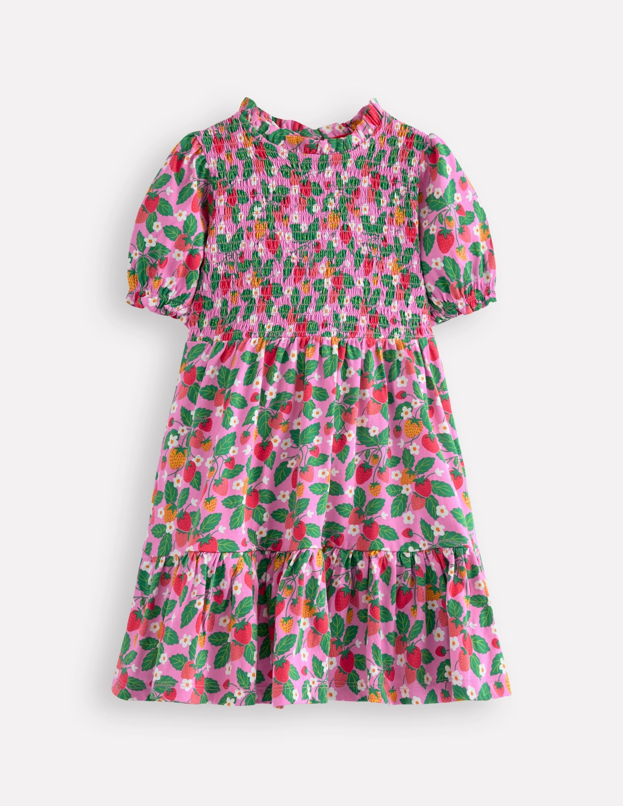 Aurora Shirred Twirly Dress-Cosmos Pink Strawberry Patch Office Classic Festive Wear