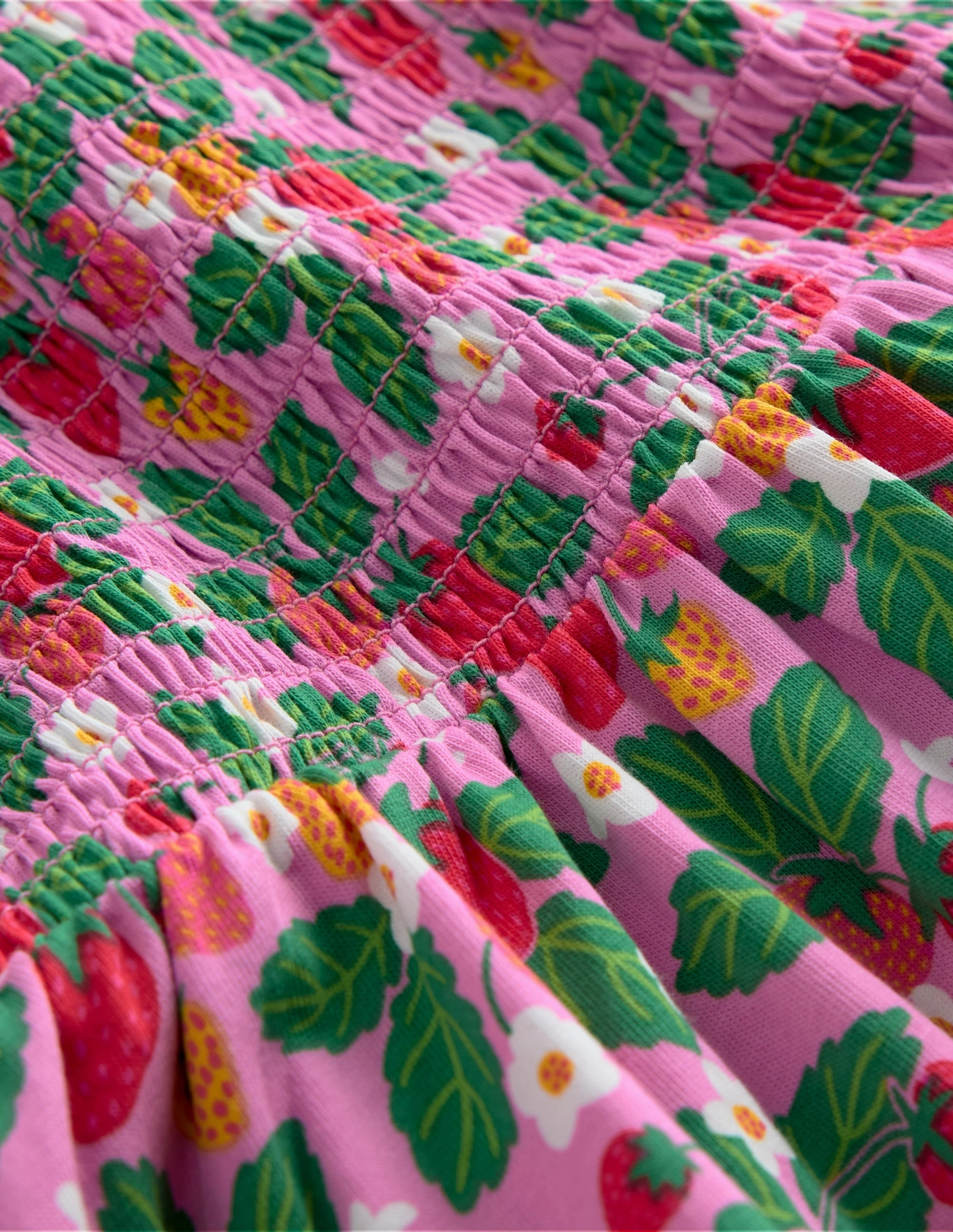 Chic Energy Aurora Shirred Twirly Dress-Cosmos Pink Strawberry Patch