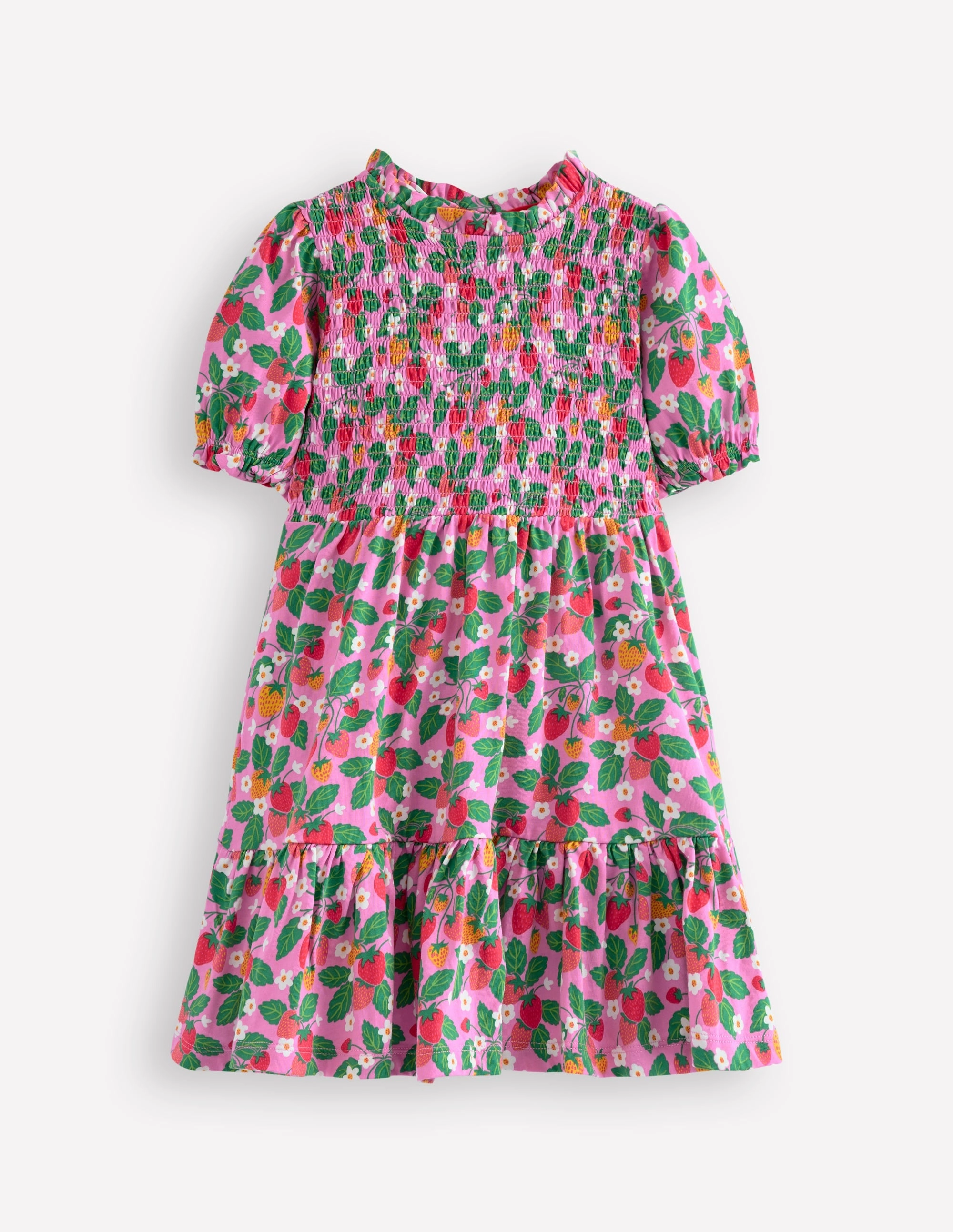 Event Perfect Aurora Shirred Twirly Dress-Cosmos Pink Strawberry Patch