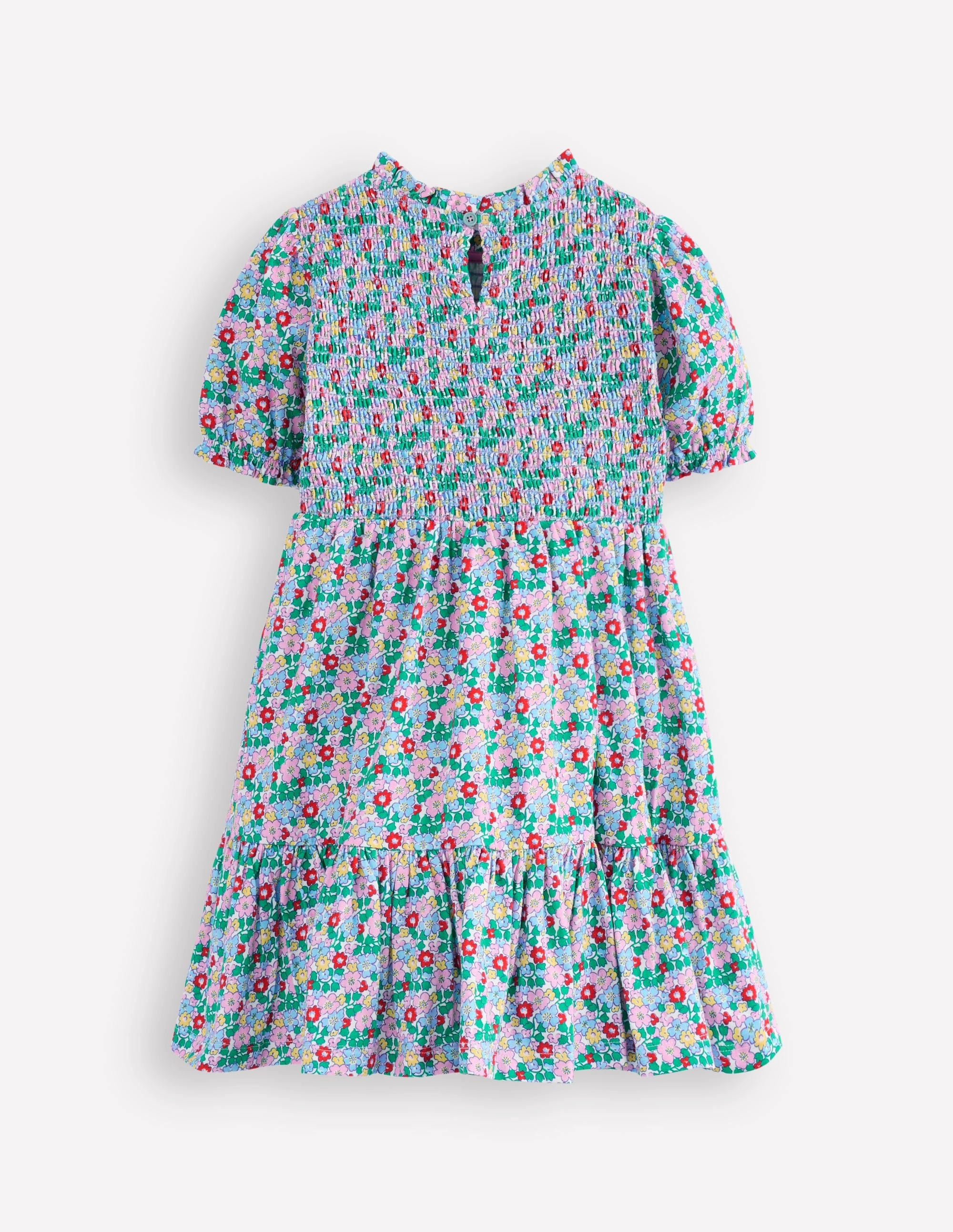 Aurora Shirred Twirly Dress-Multi Flowerbed Bright Bloom High low hem