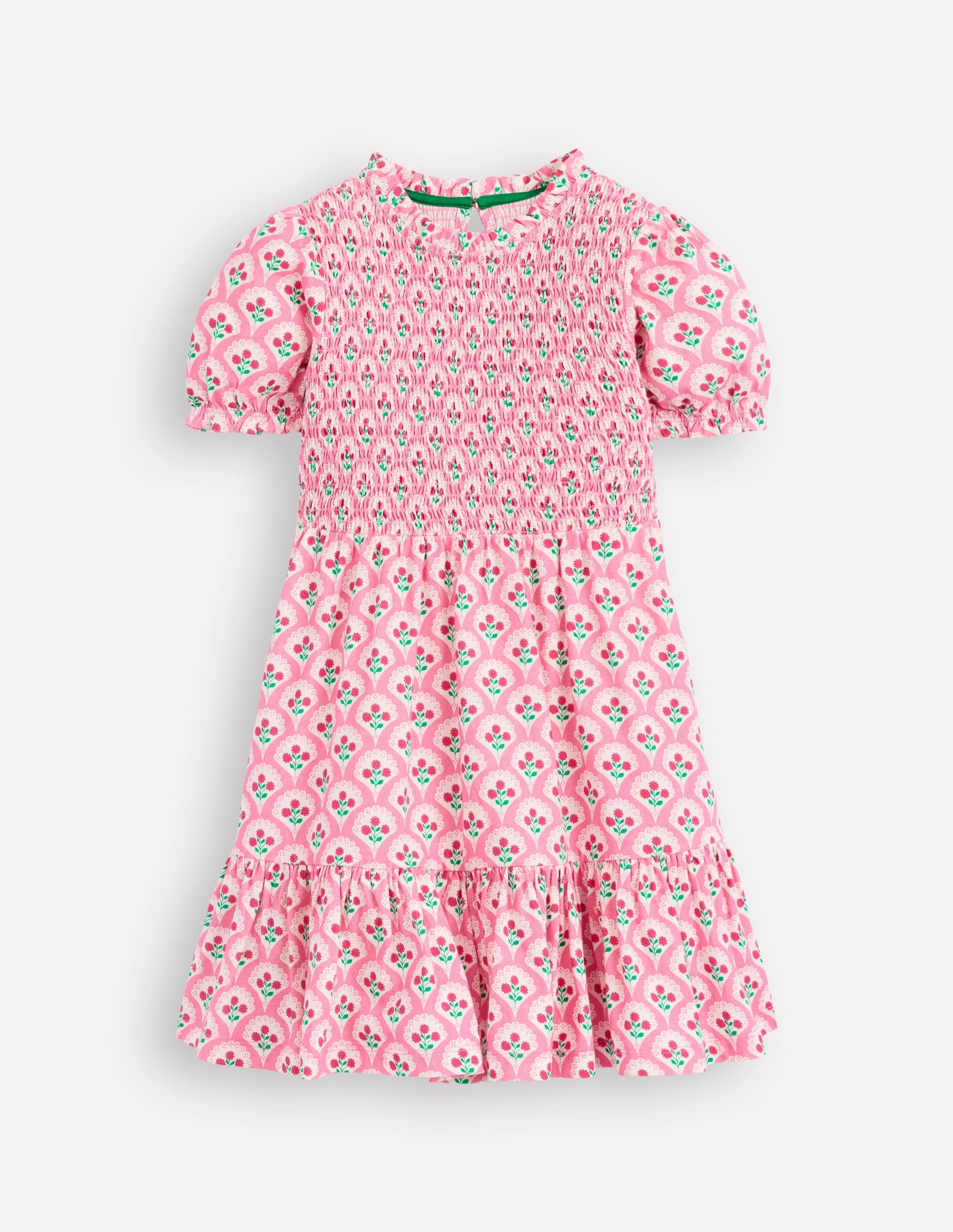 Refined Finish Flexible Layers Aurora Shirred Twirly Dress-Pink Rose Woodblock Floral