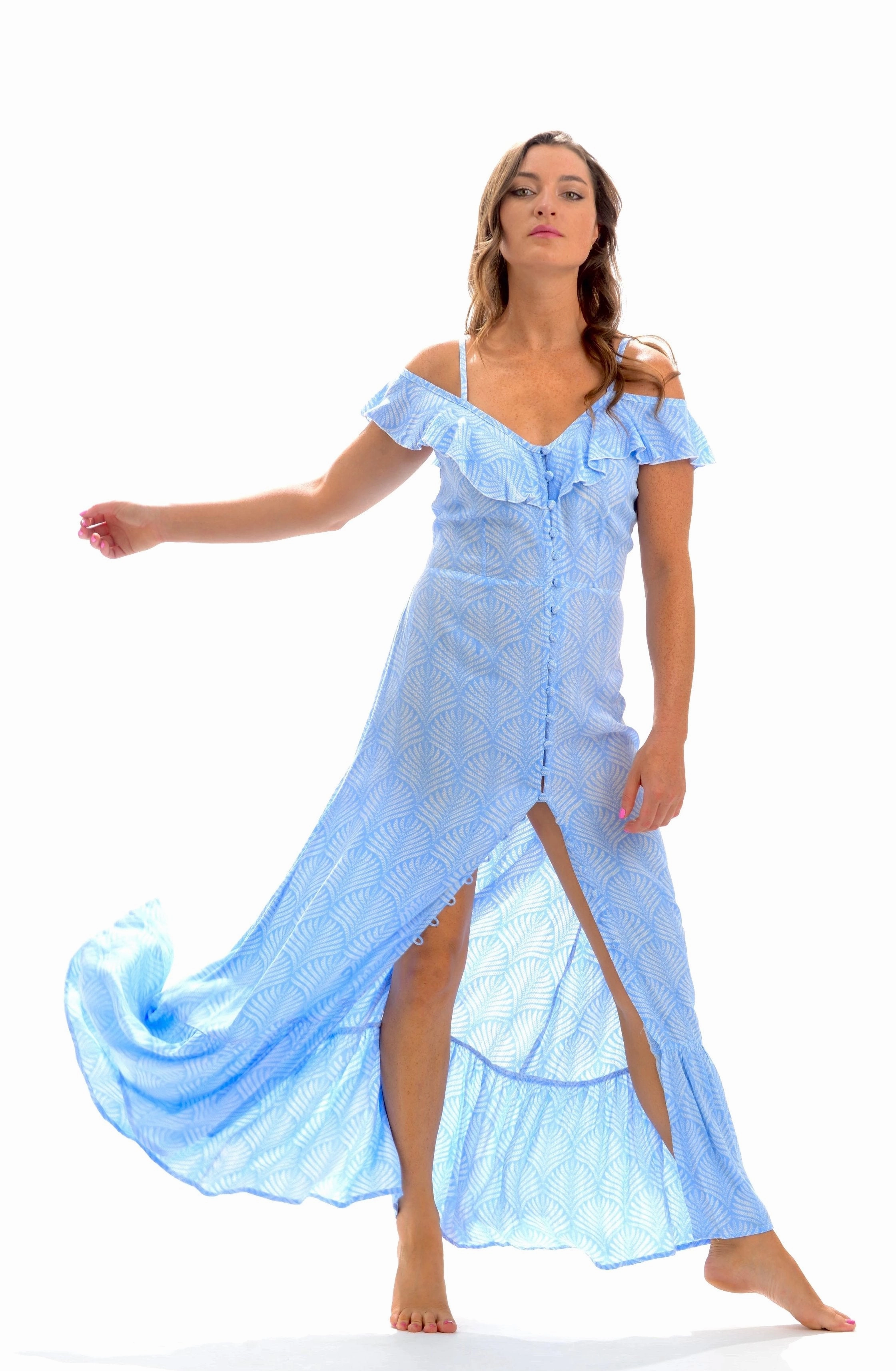 Carly Dress / Periwinkle Palm Smooth Detail