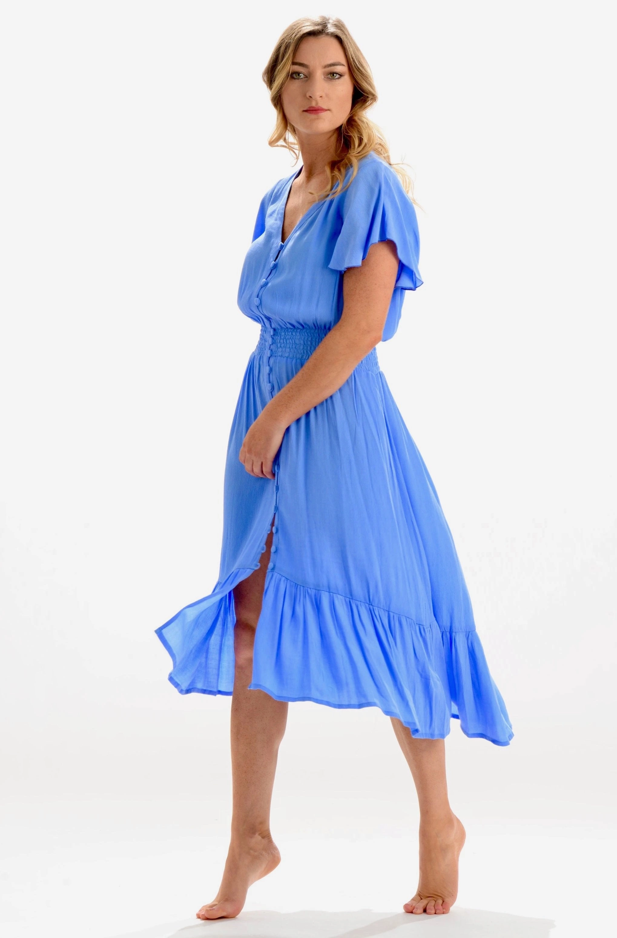 Ava Dress / Periwinkle Square Neck Comfy and Elegant