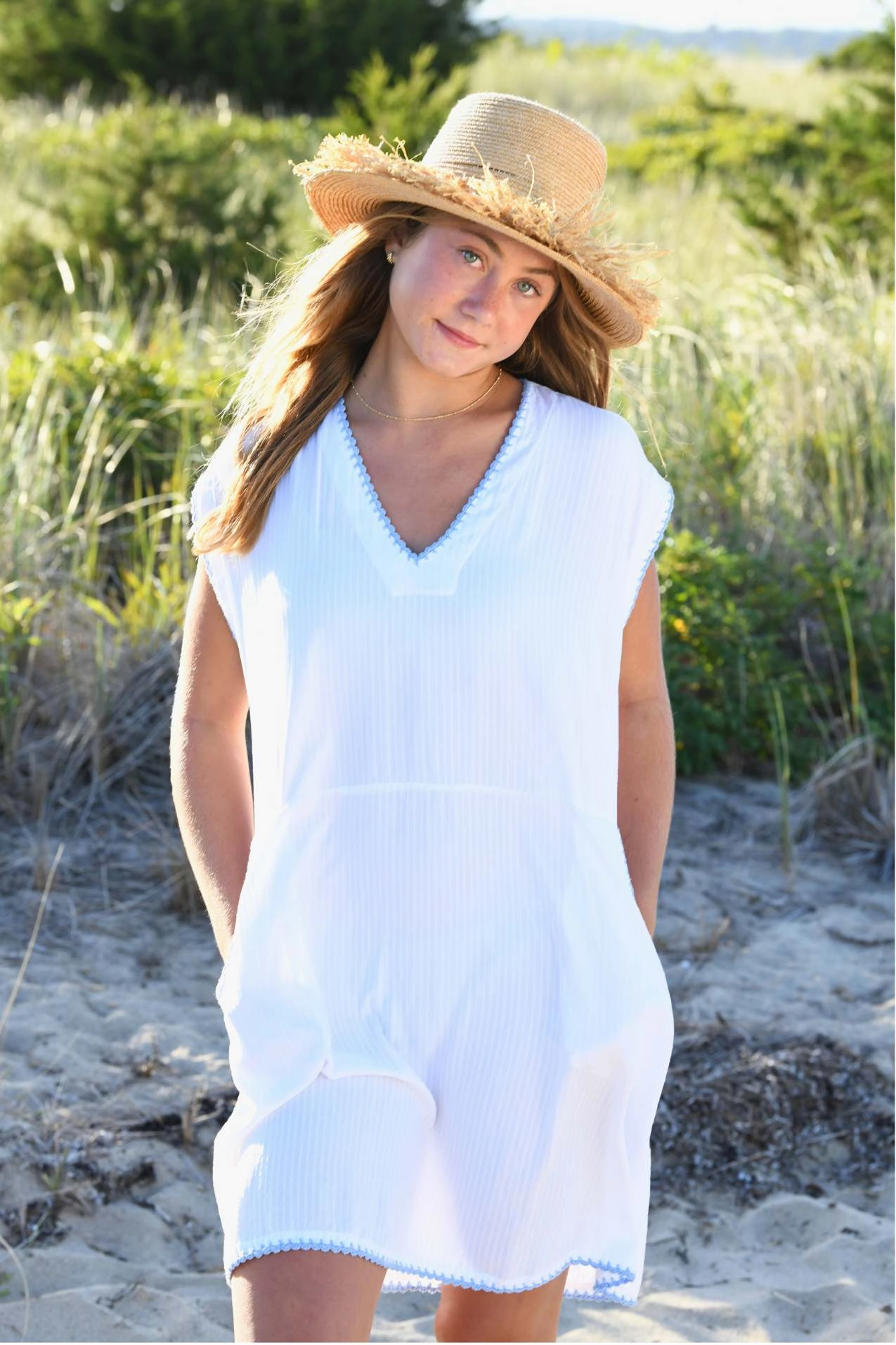 Azure Dress / White ReversibleStyle Satin-Sleeve