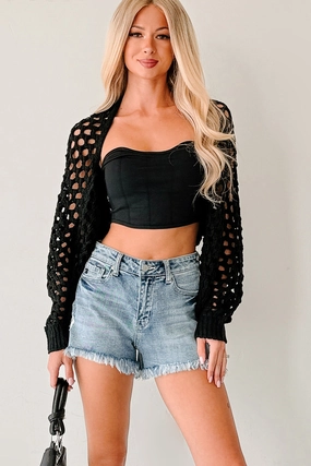 Back To Us Open Knit Bolero Shrug (Black) Modern Design