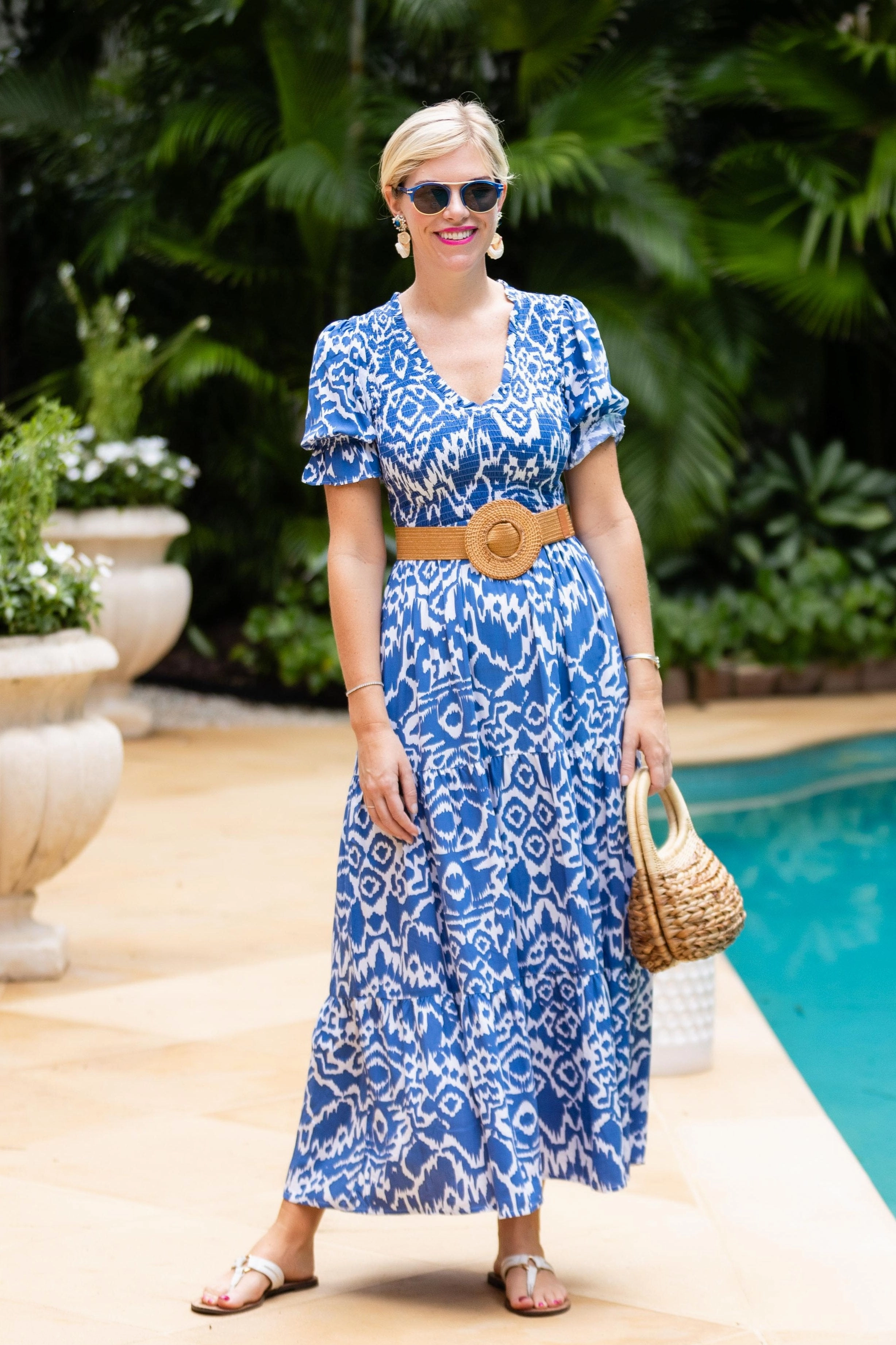 Nancy Dress / Denim Blue Ikat Feminine Touch