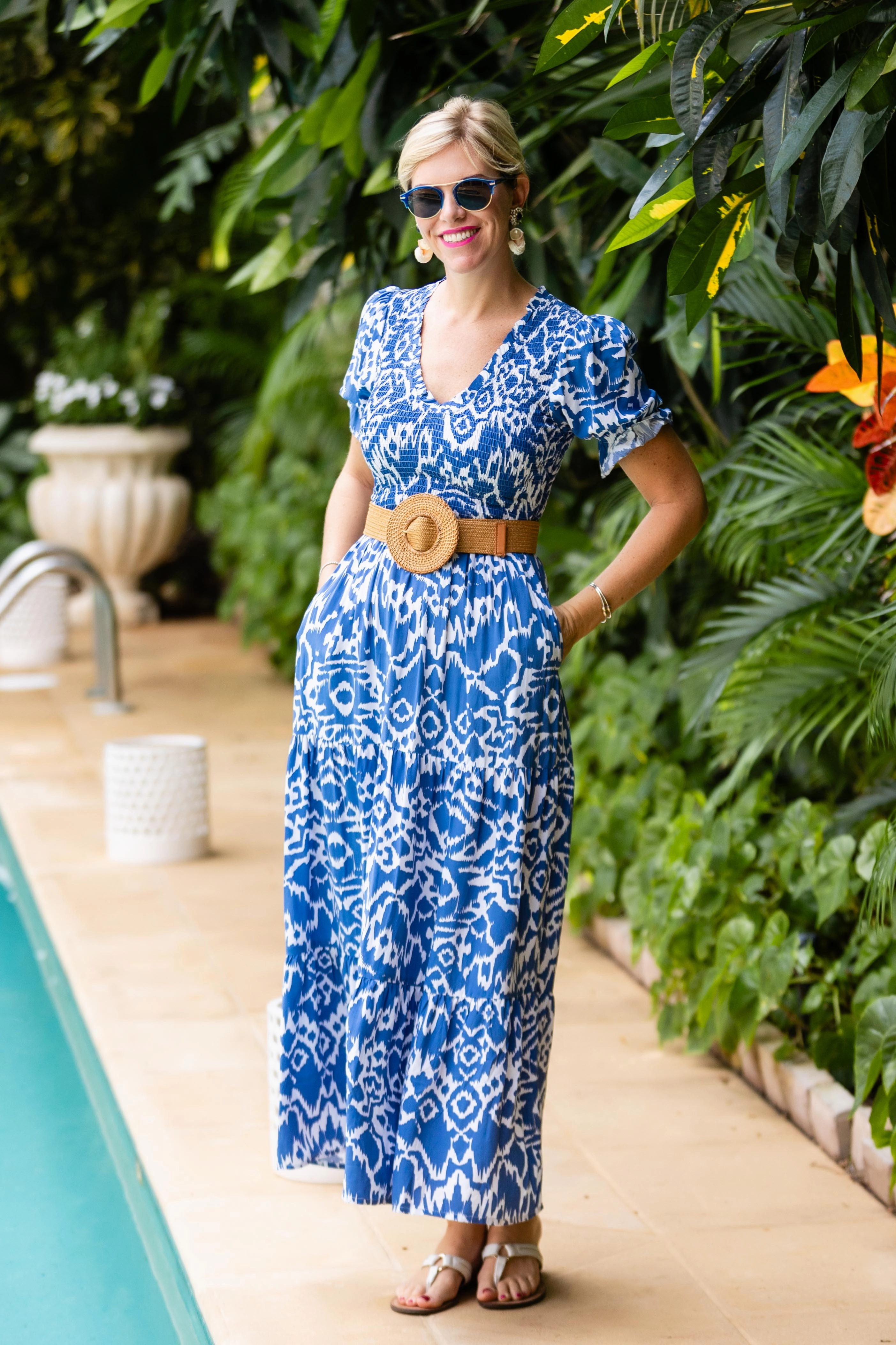 Nancy Dress / Denim Blue Ikat Dress-Up Style Trend Fit