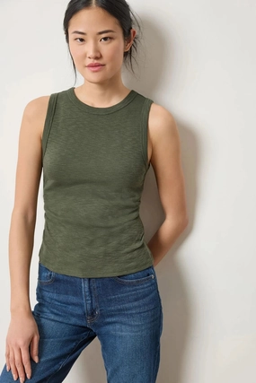 Rib Slub Side Pleat Tank Lichen LayeringFriendly Weight