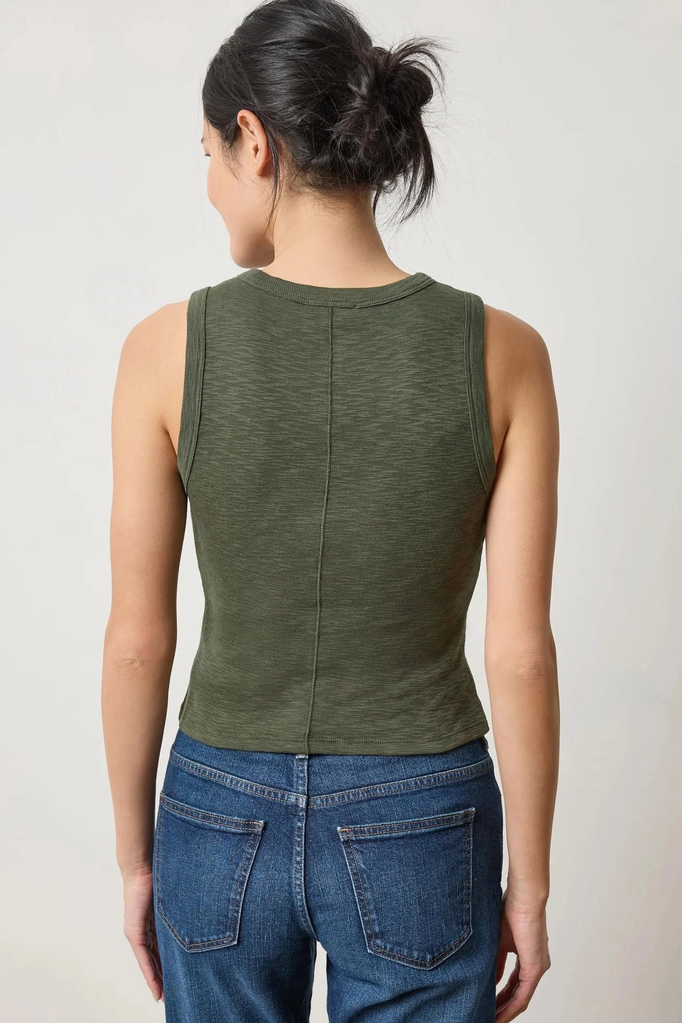 Rib Slub Side Pleat Tank Lichen Hidden Storage Pockets FrictionResistant Trim